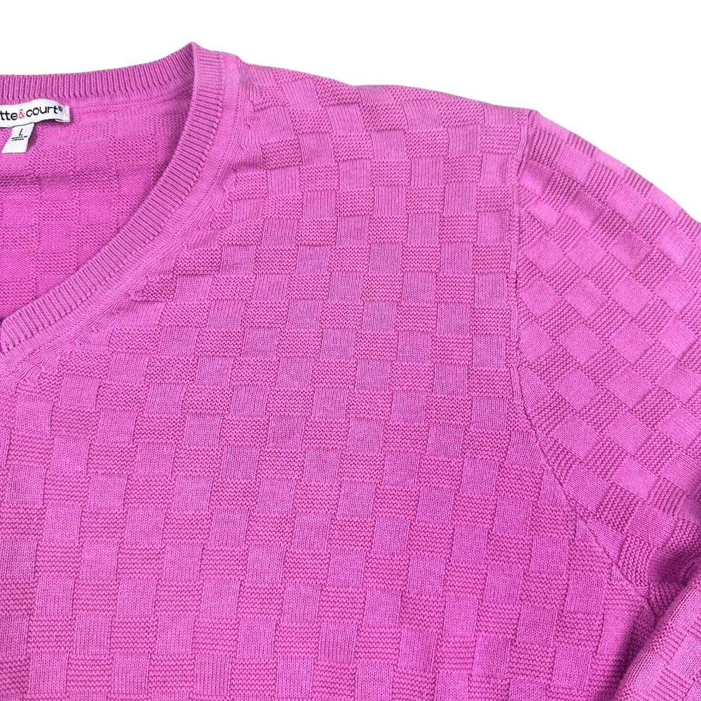 Bette & Court‎ Womens L Checkered V Neck Long Sleeve Pullover Sweater Pink - Picture 6 of 10